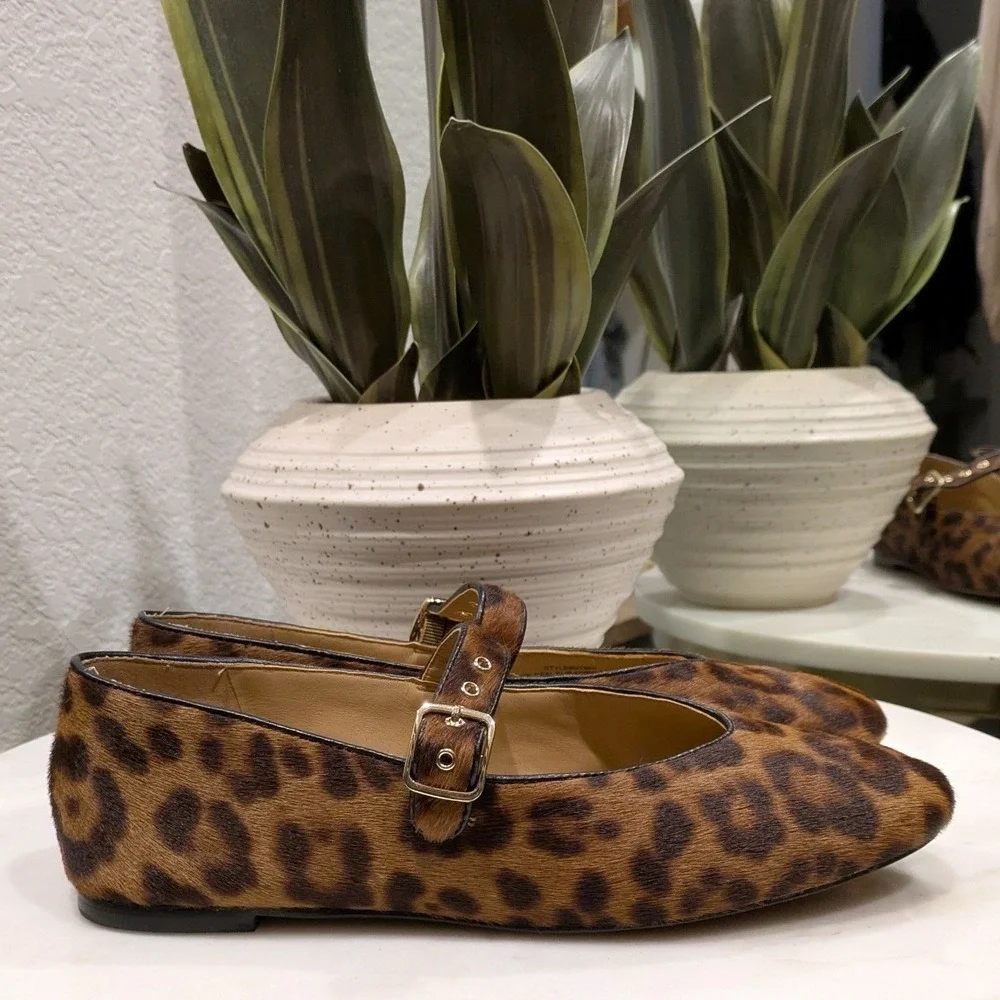 Madewell Hera Ballet Flats Women 9 Leopard Real Calf Hair Buckle Mary Jane NT863 - Picture 3 of 7